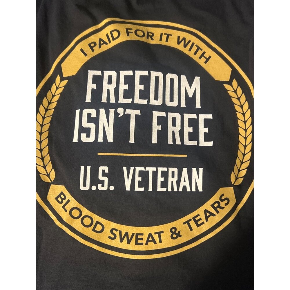 NRA Veteran Freedom Graphic T Shirt Military Blood Sweat Tears Black Sz L NWT